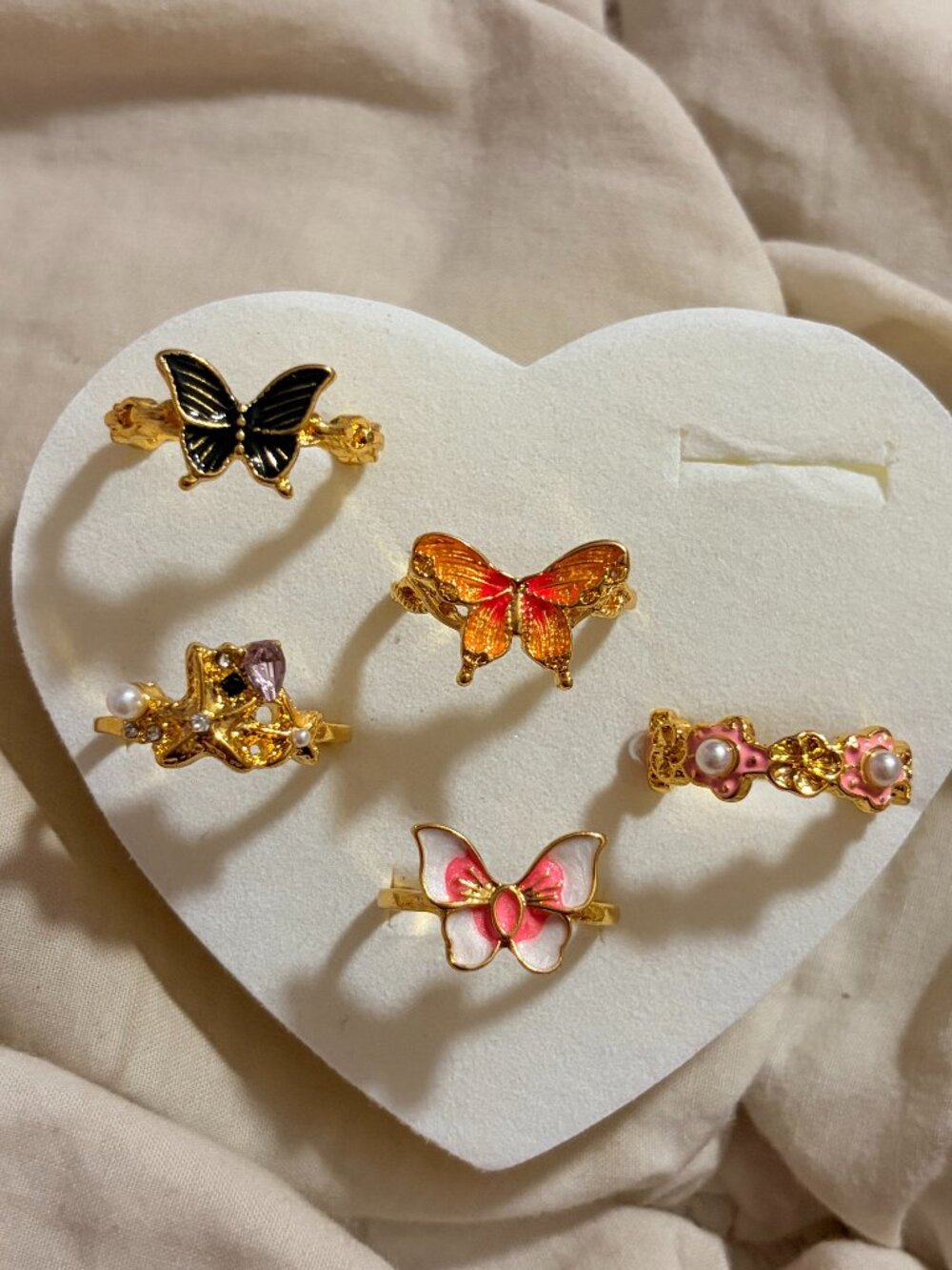 Free People Butterfly and Floral Enamel Statement Ring Set